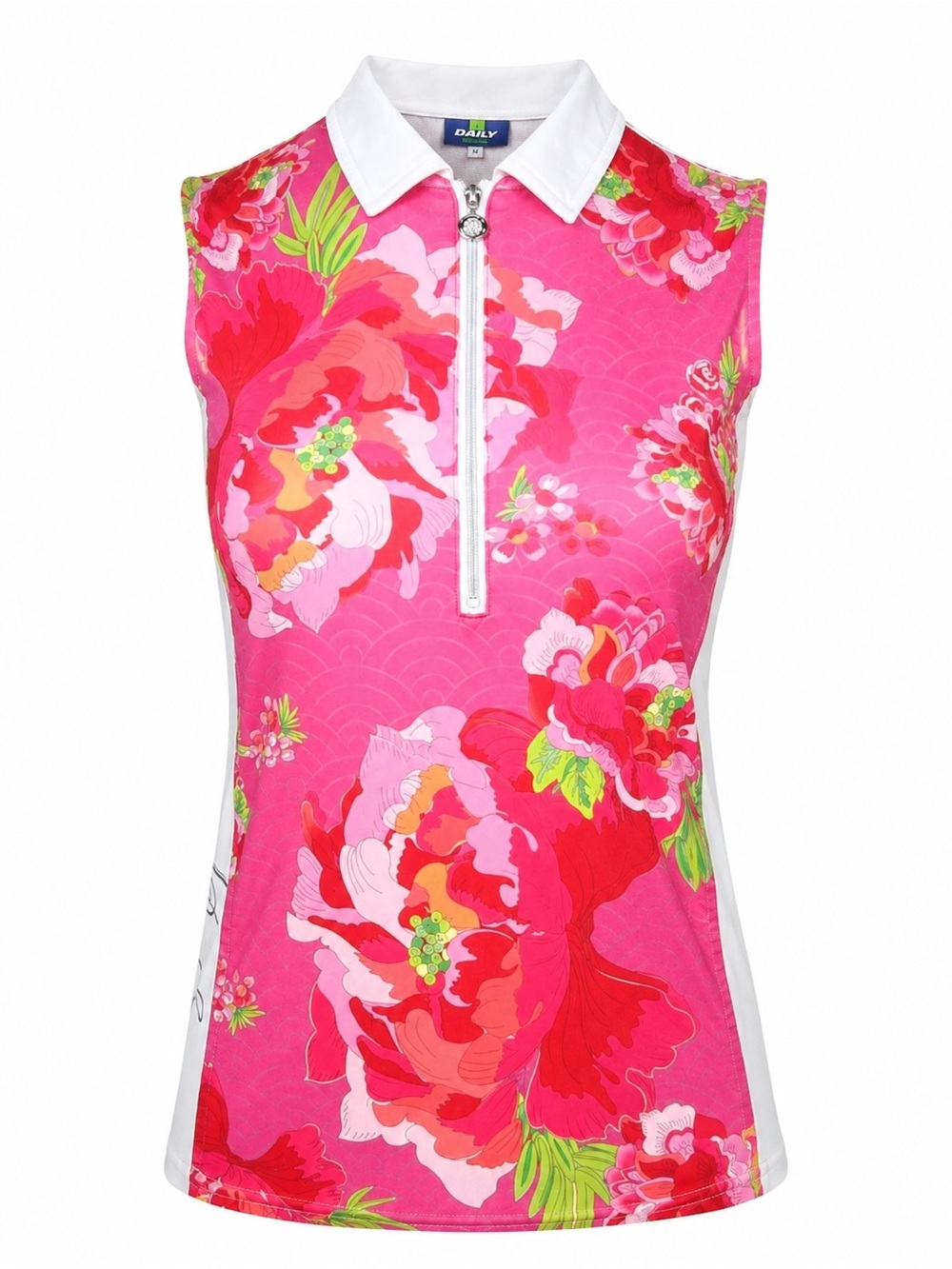 DAILY SPORTS Women's Pink & Red Floral Sleeveless Golf Polo Shirt - Size Small